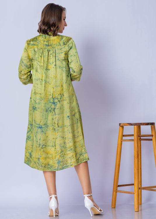 Tie - Front Keyhole V Neckline Batik Straight Dress