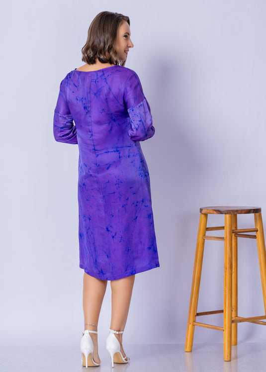 Batik Round Neck Tie Straight Dress