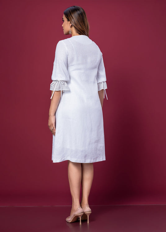 Pintuck & Bead Detailed Linen  Dress