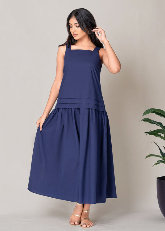 Wide Strap Midi Dress With Pleat Detail