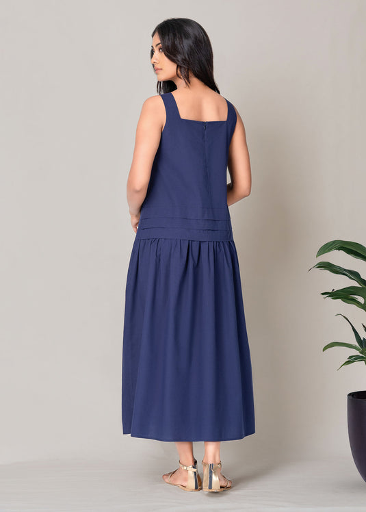 Wide Strap Midi Dress With Pleat Detail