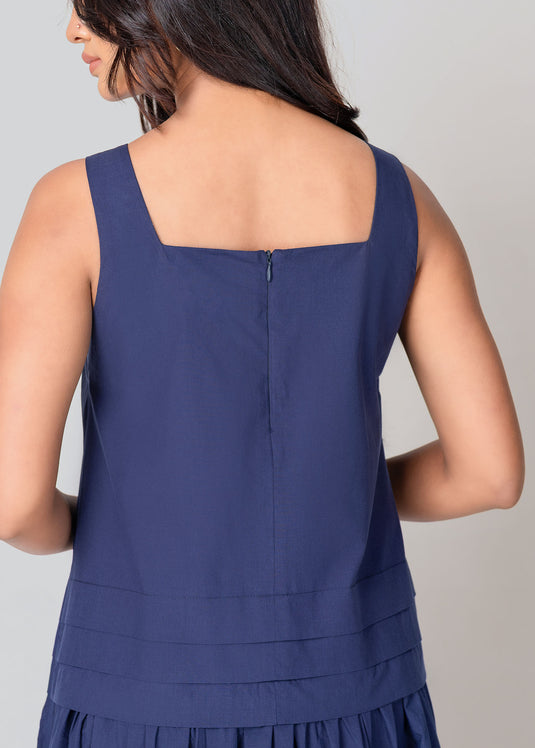 Wide Strap Midi Dress With Pleat Detail