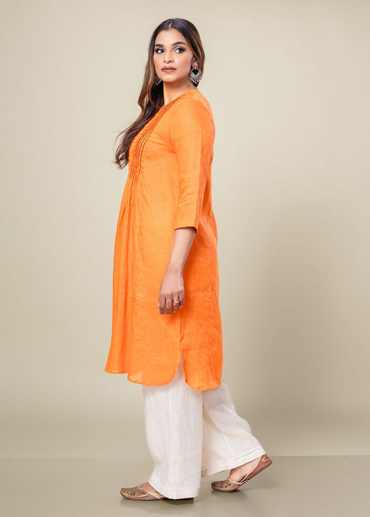 Pintuck Linen Dress