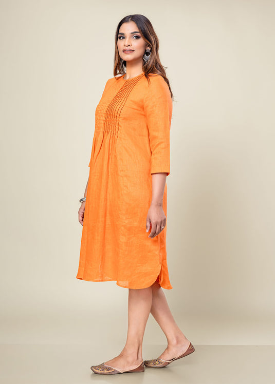 Pintuck Linen Dress