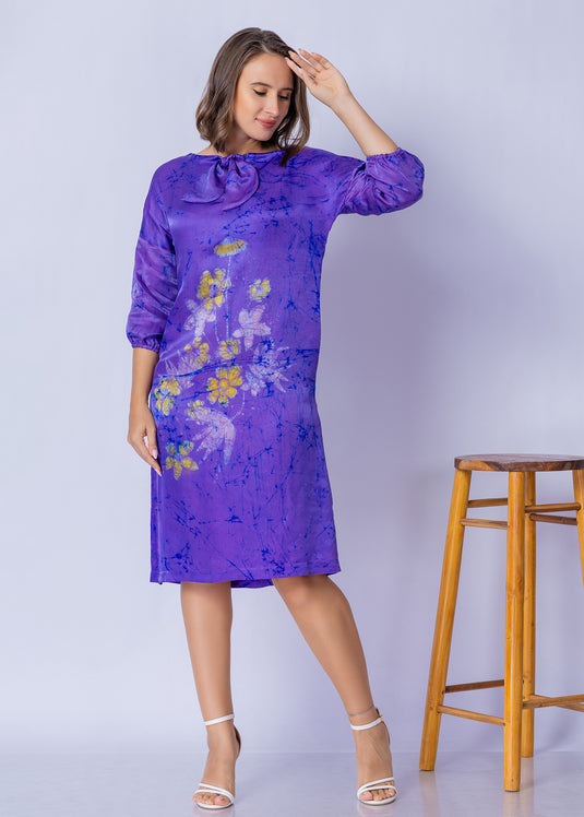 Batik Round Neck Tie Straight Dress