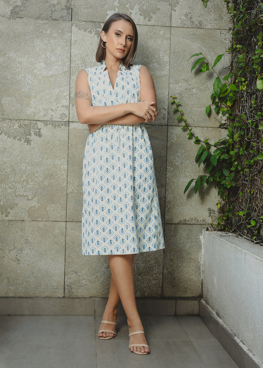 Printed Sleeveless Dress With Lace Detail