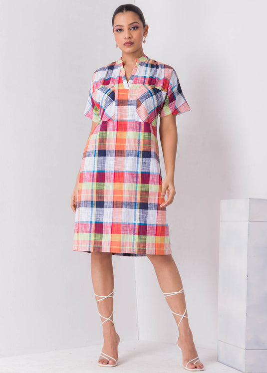 Check Dress With Large Pockets