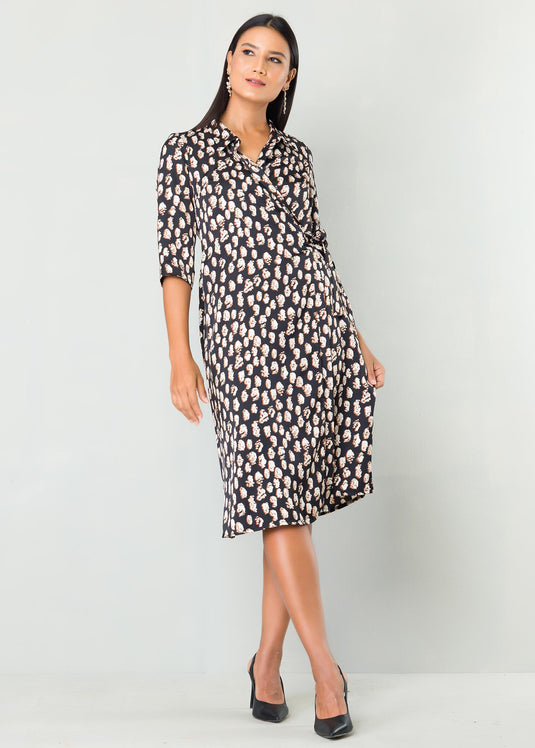 Printed functional wrap dress