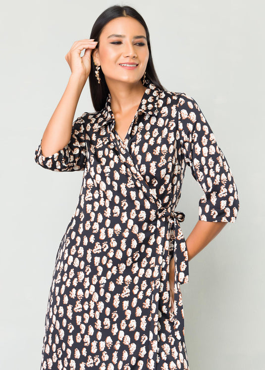 Printed functional wrap dress