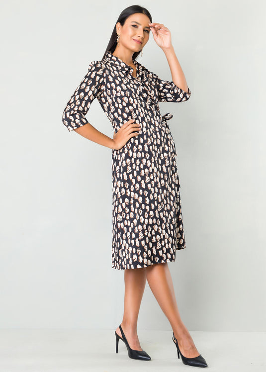 Printed functional wrap dress