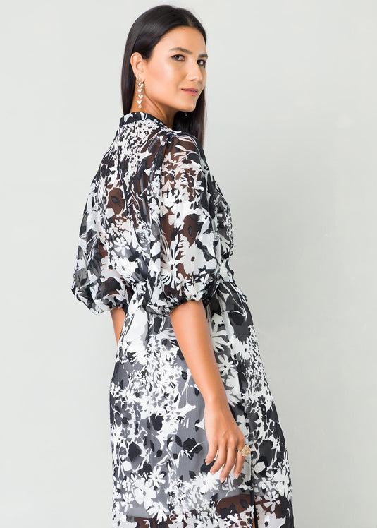 Printed shirt dress with piping detail