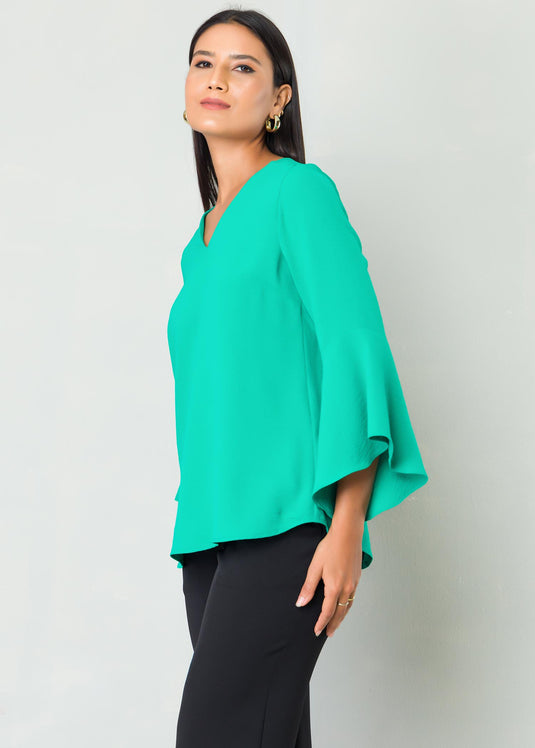 Flounce sleeve V neck blouse