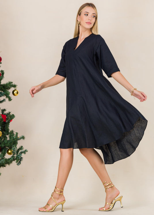 V neck tent dress with high low hem