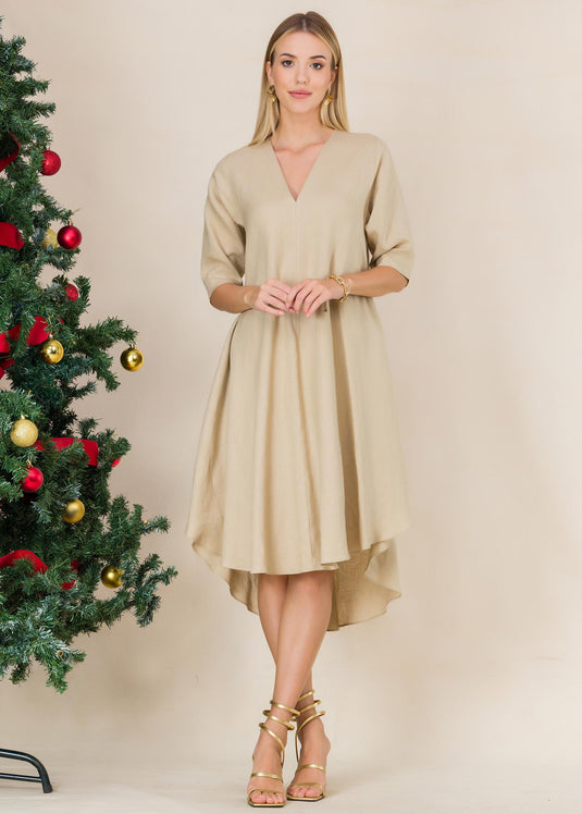 V neck tent dress with high low hem