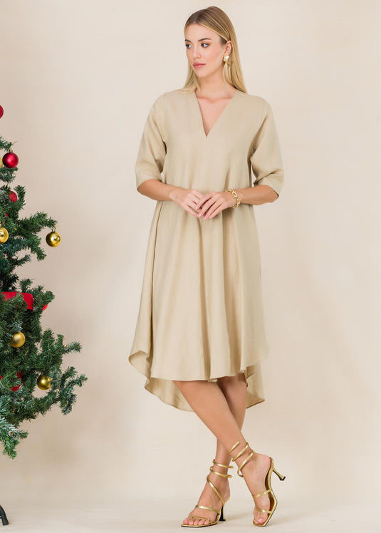 V neck tent dress with high low hem