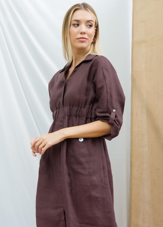 Elasticated waist dress with front pockets