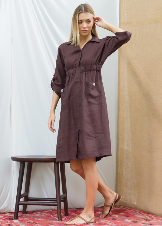 Elasticated waist dress with front pockets