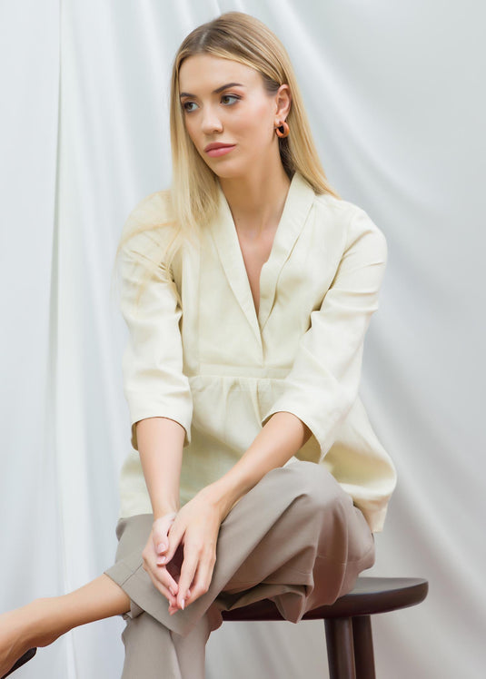 Front yoke blouse with three quarter sleeves