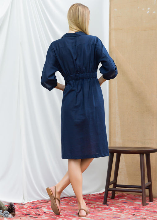 Elasticated waist dress with front pockets