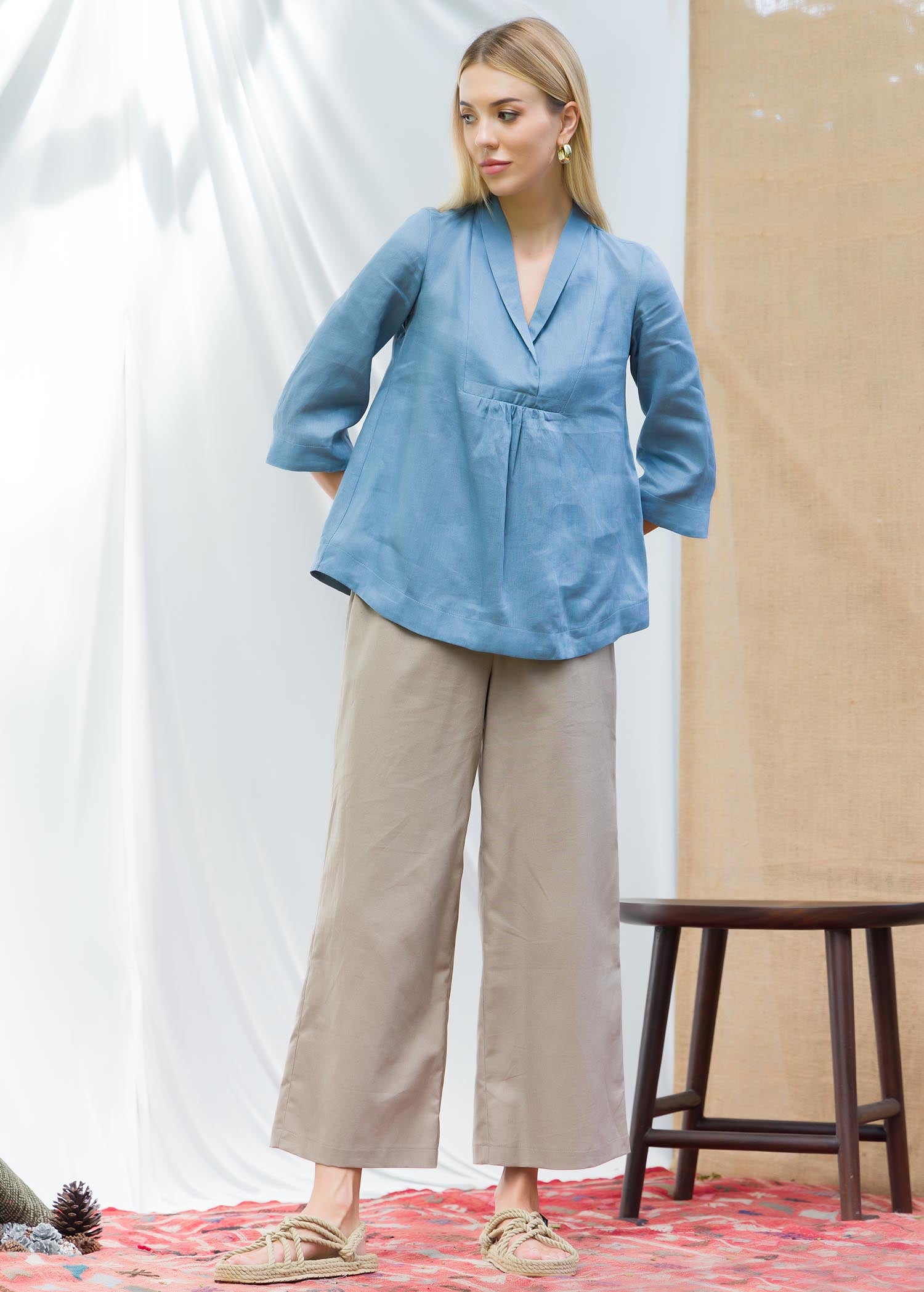 Front yoke blouse with three quarter sleeves