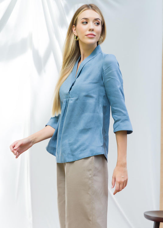 Front yoke blouse with three quarter sleeves