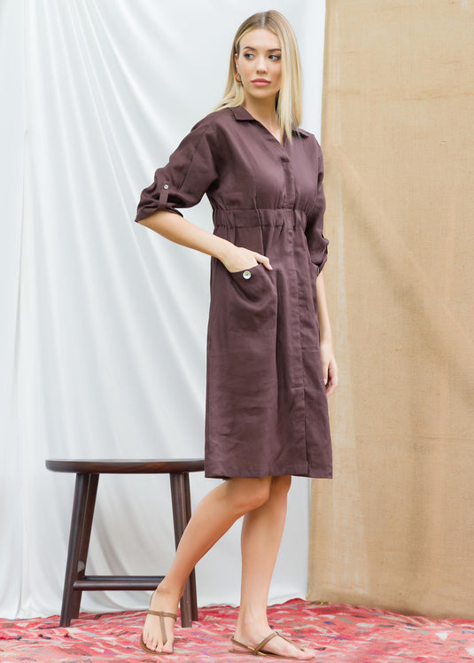 Elasticated waist dress with front pockets