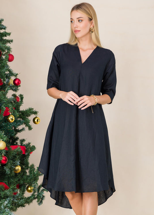 V neck tent dress with high low hem