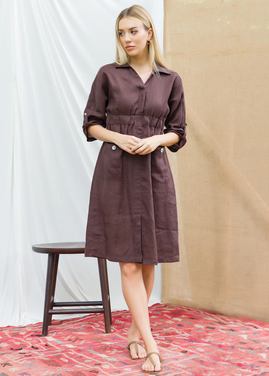Elasticated waist dress with front pockets