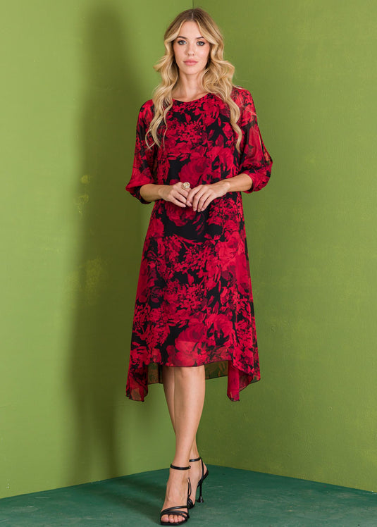 Cut out sleeve printed flowy dress