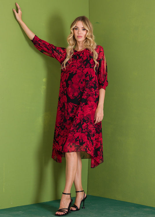 Cut out sleeve printed flowy dress