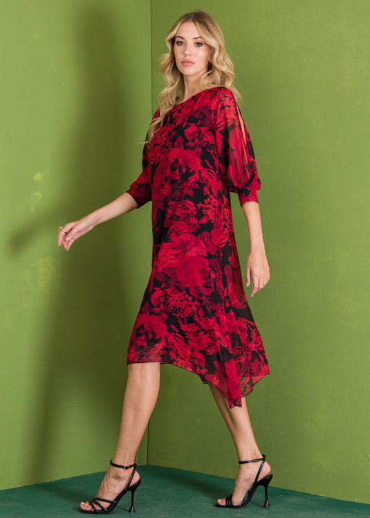 Cut out sleeve printed flowy dress