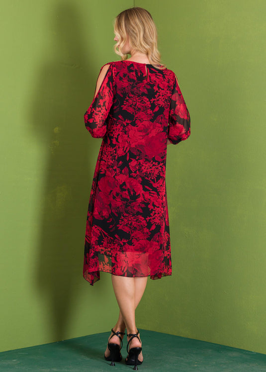 Cut out sleeve printed flowy dress