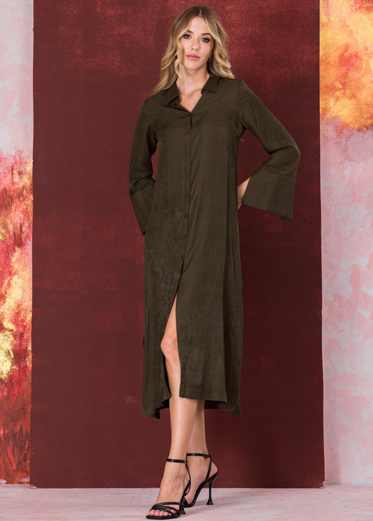 Button down shirt dress with large cuff detail