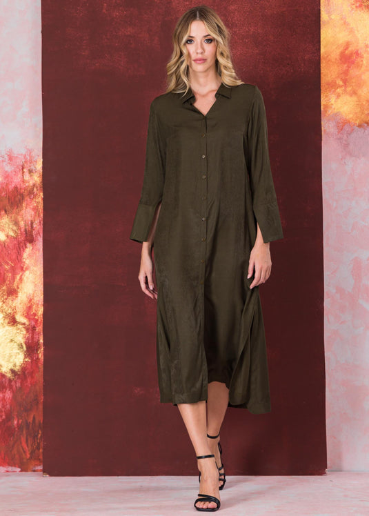 Button down shirt dress with large cuff detail