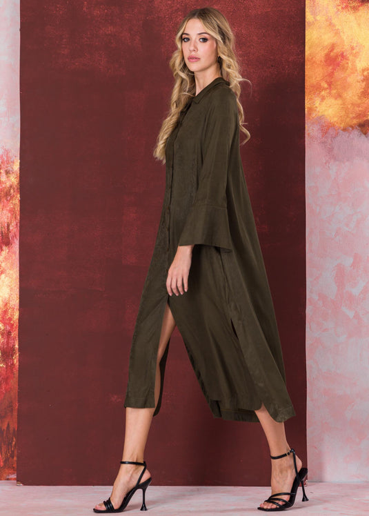Button down shirt dress with large cuff detail