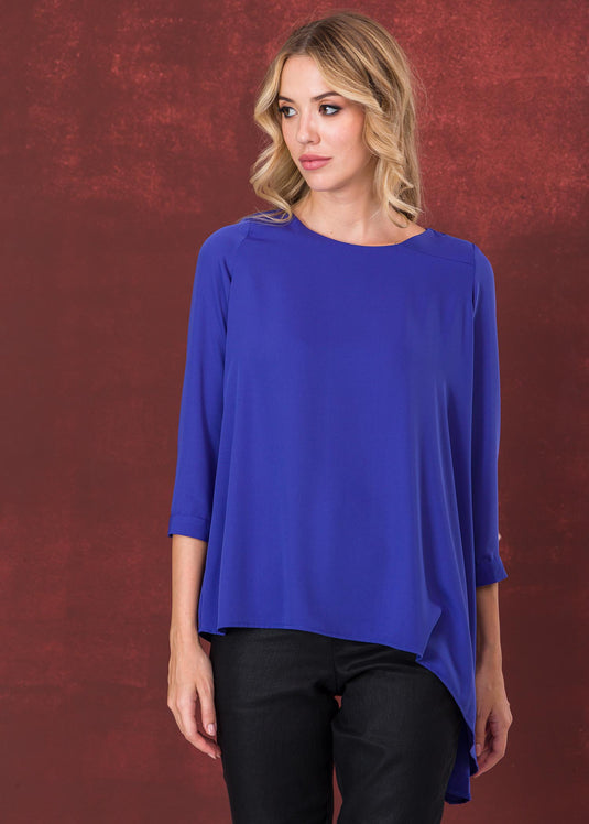 Three quarter sleeve blouse with asymmetrical hem