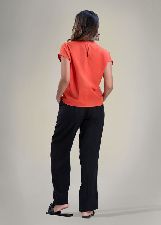 Short sleeve blouse with side tie