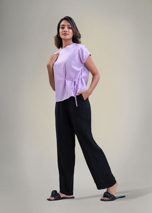 Short sleeve blouse with side tie