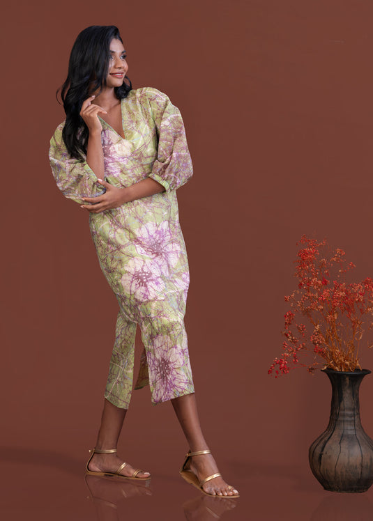 Batik v neck double slit maxi dress