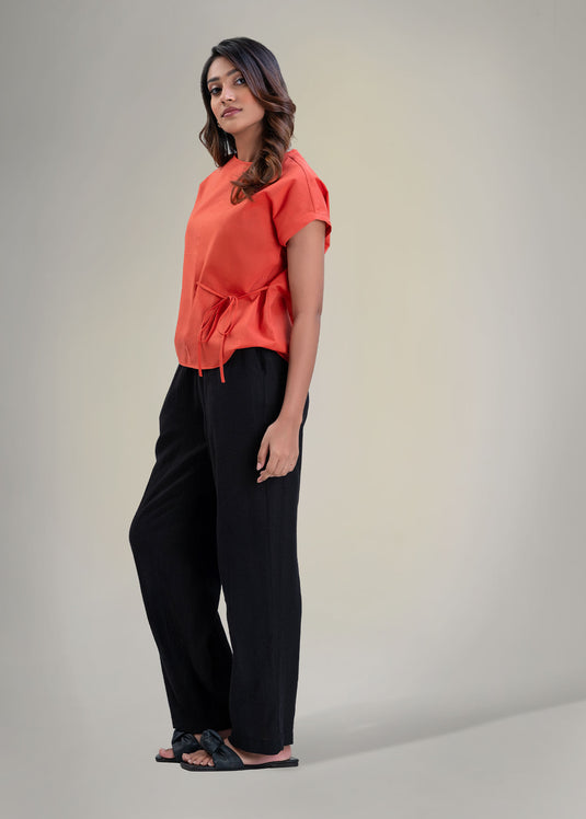 Short sleeve blouse with side tie
