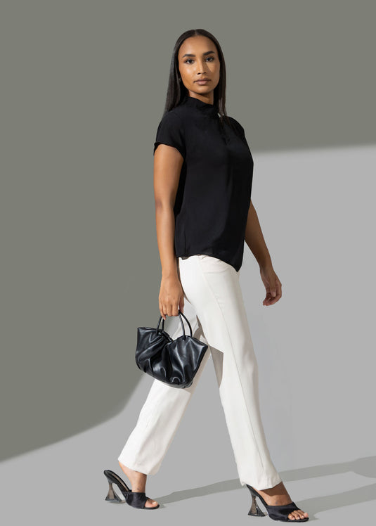 Extended shoulder blousewith wide neck band