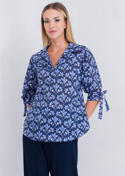 Printed Blouse With Ties