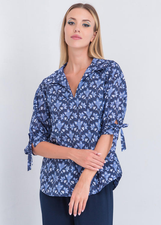 Printed Blouse With Ties
