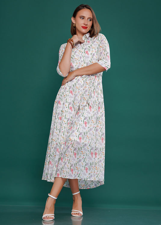 Printed maxi shirt dress