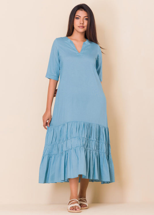 Flowy midi dress with shirring detail