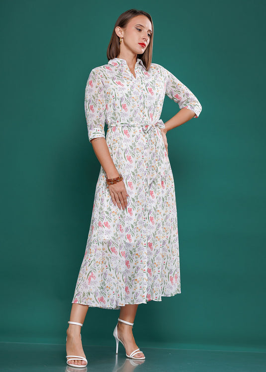 Printed maxi shirt dress