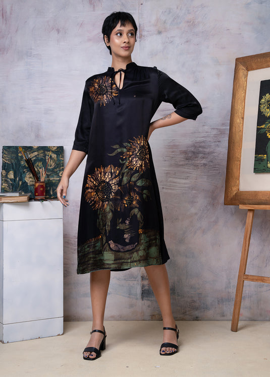Van Gogh Sunflower Abstract Batik Hand Printed Dress