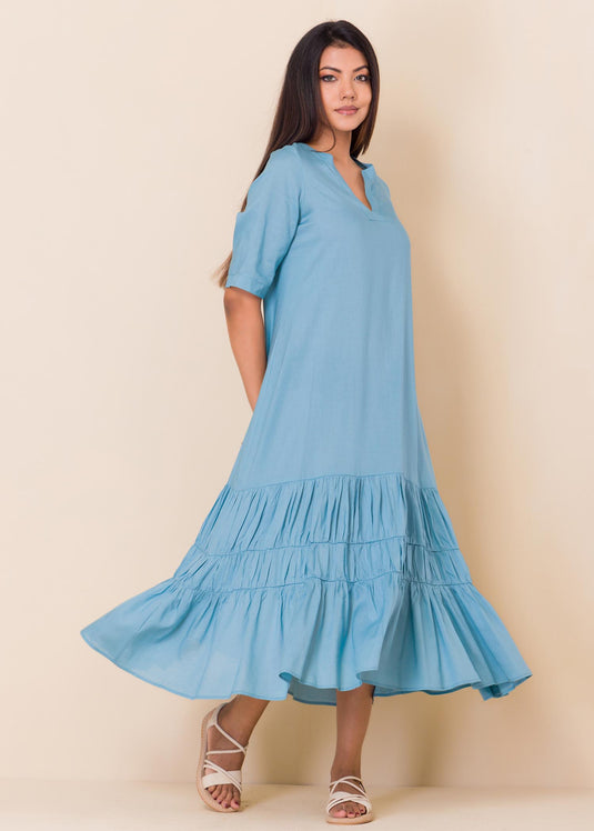 Flowy midi dress with shirring detail