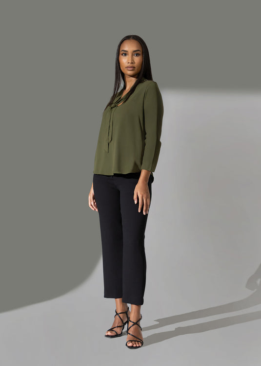 Long sleeve blouse with front tie