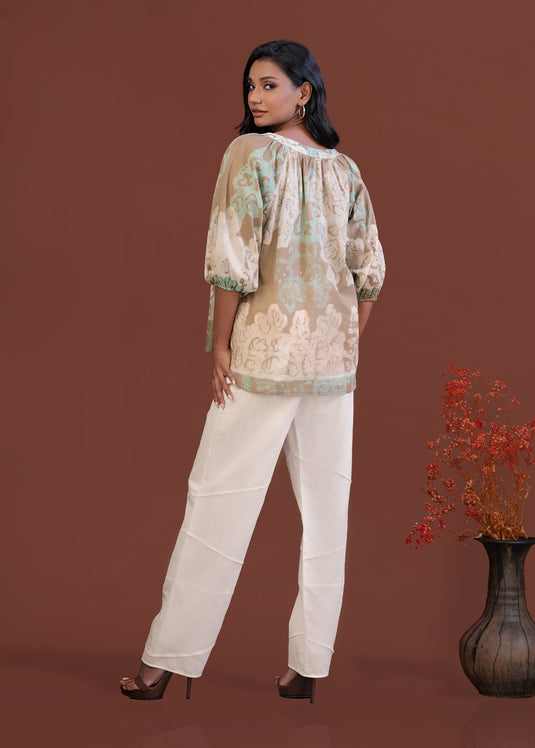 Batik blouse detailed with Chinese collar